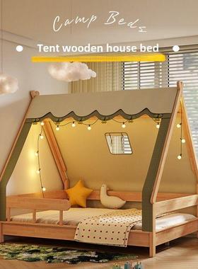 全实木儿童床男孩木屋单人床1.2米1.5儿童房女孩带护栏树屋帐篷床