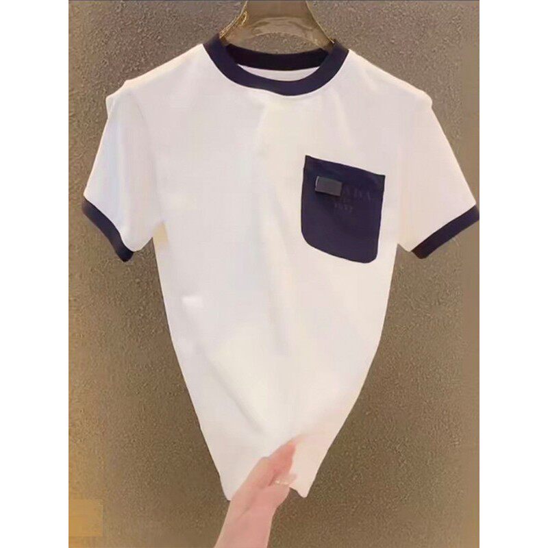 欧洲站冰丝短袖T恤男痞帅百搭拼色凉感透气T恤老钱风半袖体恤上衣