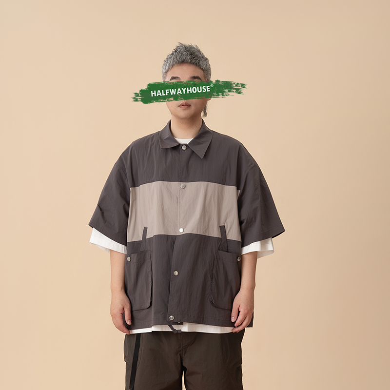 宽松日系口袋设计休闲衬衣