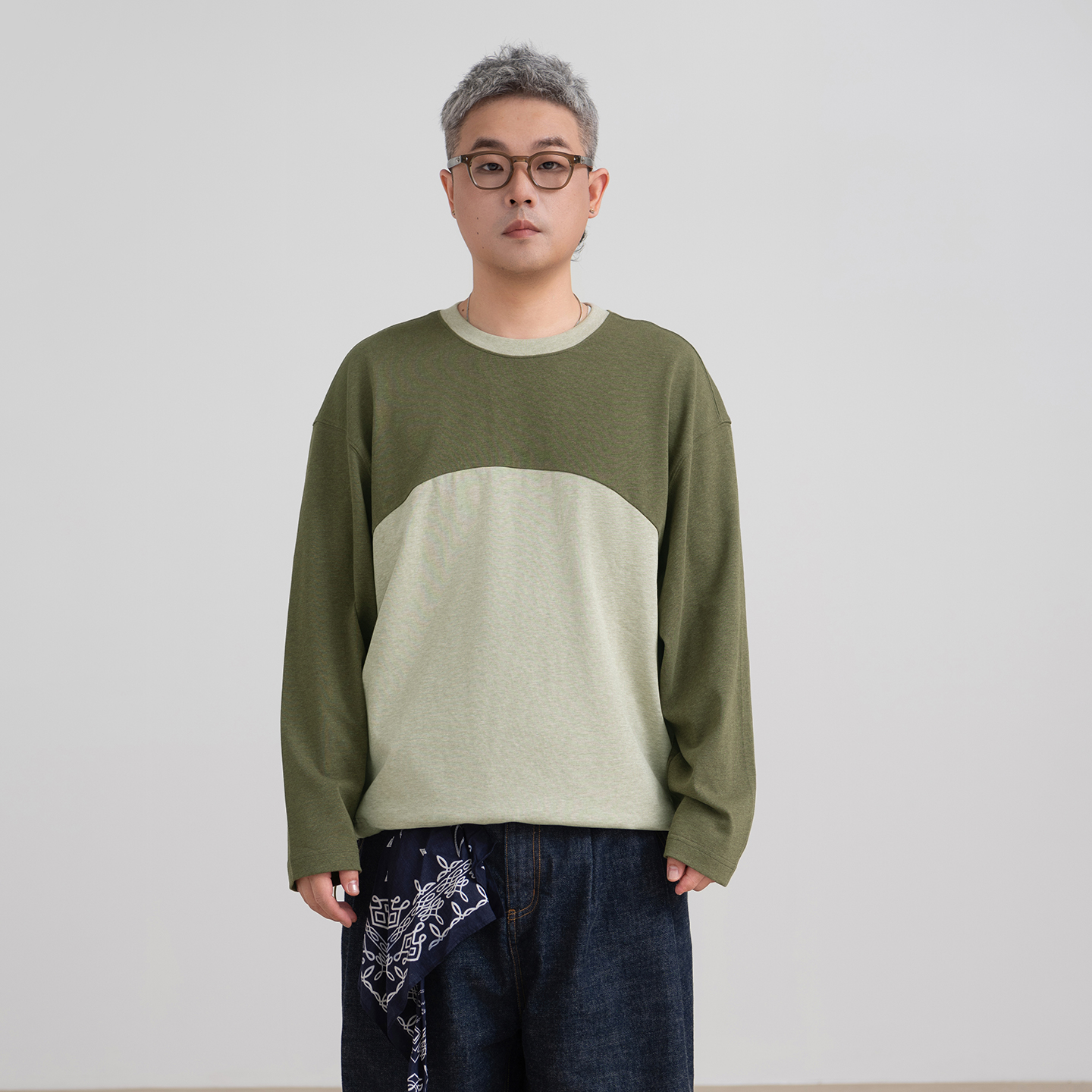 HalfwayHouse拼接撞色落肩T恤