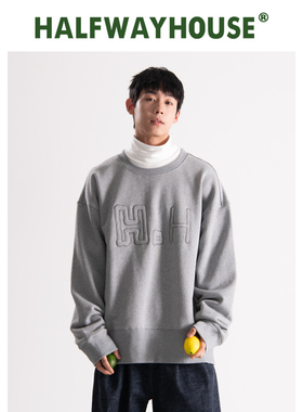 【胡夏同款】HalfwayHouse25日系秋季新款潮流圆领宽松套头卫衣男