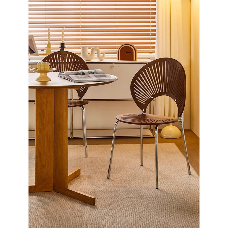 2026贝壳椅餐椅实木餐桌椅子家用简约中古实木椅靠背椅轻奢高级感