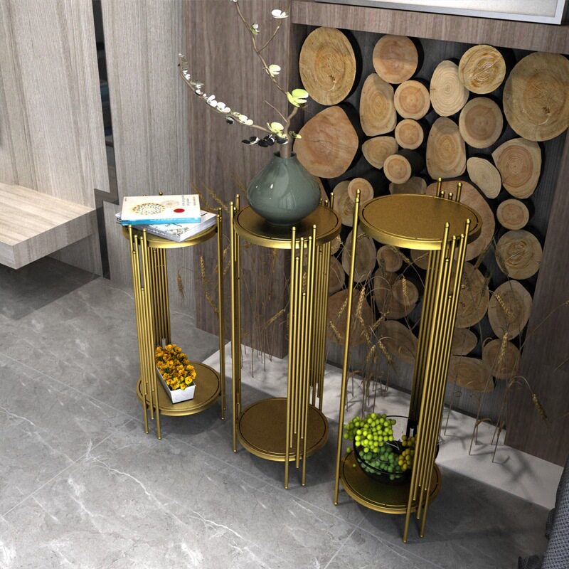 金色北欧花架简约铁艺落地客厅三角花盆架装饰绿萝花架子创意花器
