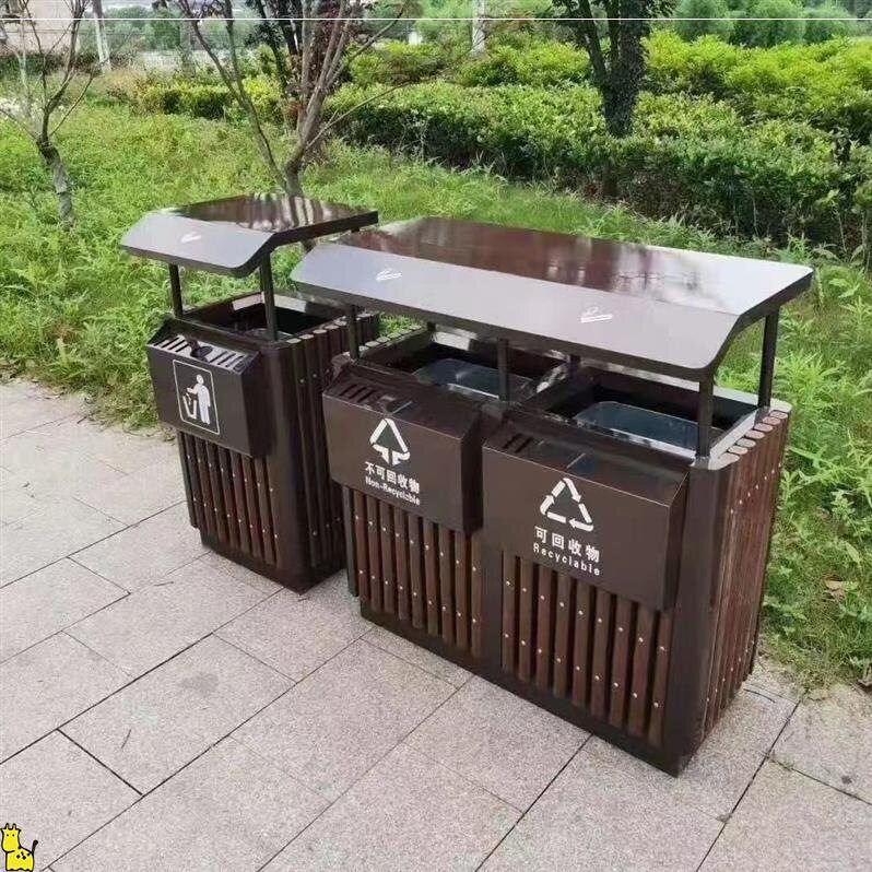 户外垃圾桶景区公园室外钢木垃圾桶圆形不锈钢大号分类单双果皮箱