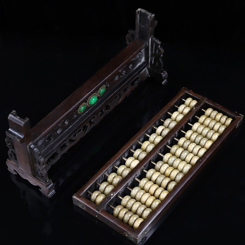 古玩杂项古董g收藏民俗老物件旧货花梨实木镶宝石老式算盘屏风摆