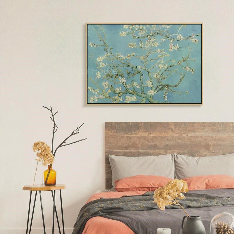 镜屋 梵高杏花h法式装饰画客厅背景墙小清新挂画卧室自然艺术摆画
