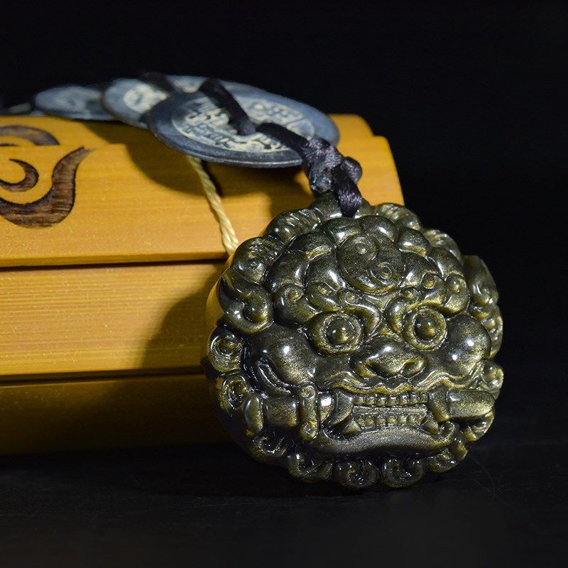 黑曜石海神e门福真品五帝钱狮咬剑化解兽头八卦镜五行八卦门对门
