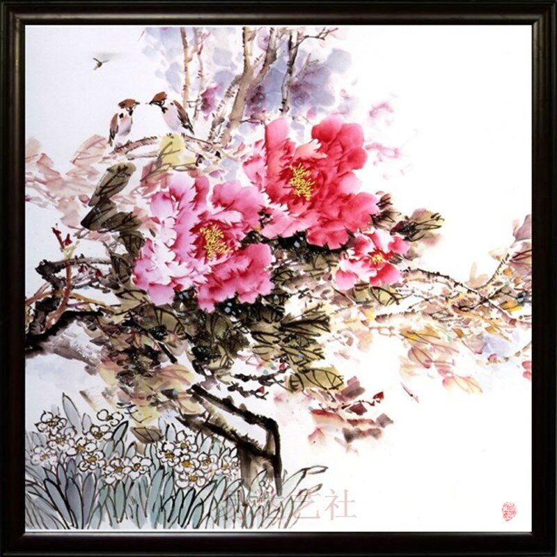 景德镇 b瓷板画 水墨牡丹 花开w富贵 挂屏 挂画 瓷版画 陶瓷画 墙