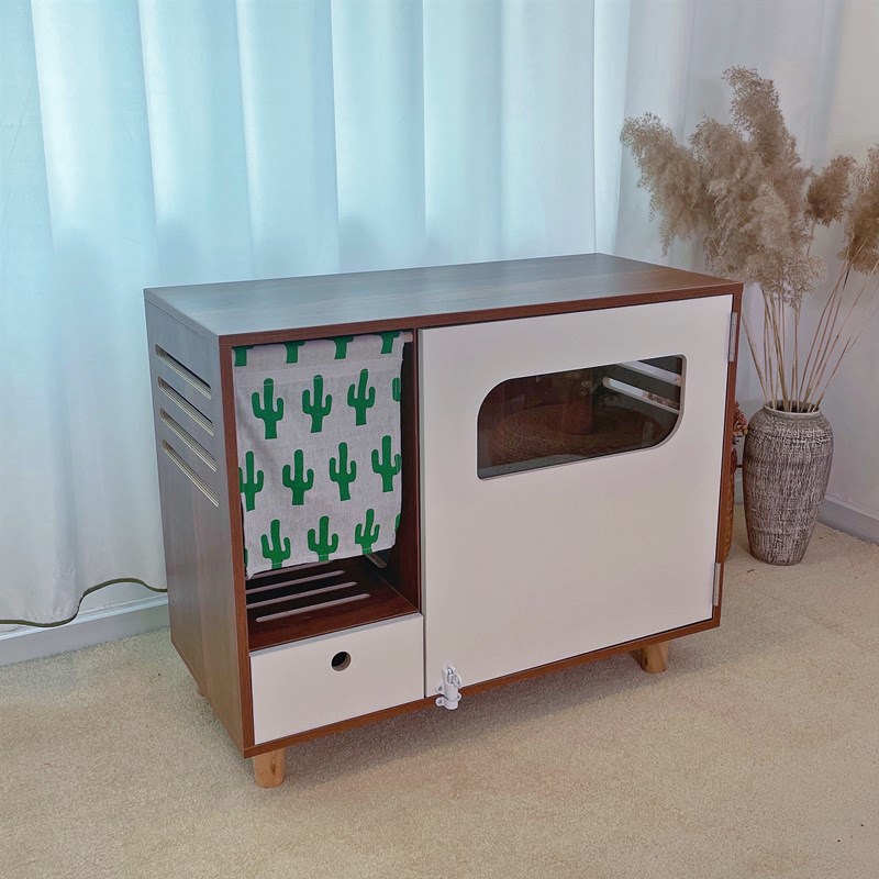 新款实木封闭式猫砂盆隔味通道防带砂铲屎柜走廊式Z猫砂盆猫厕