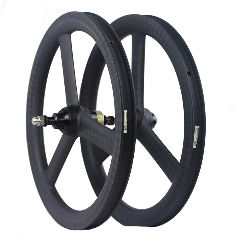 极速16寸碳纤维折叠三刀轮小v布车轮349mm轮组碳刀轮前74后112