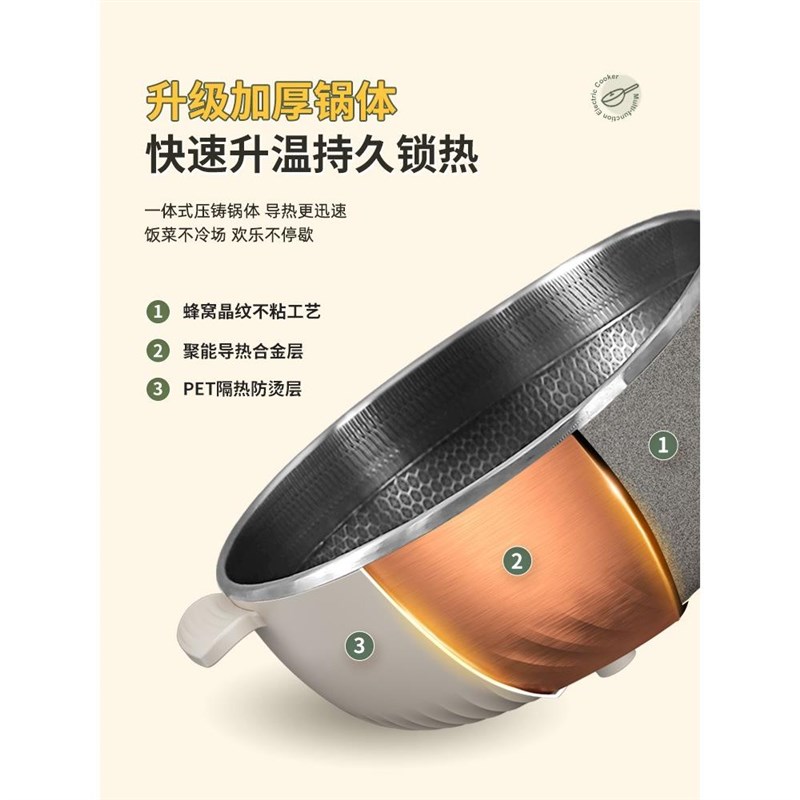 不锈钢电a炒菜炒锅一体式家用不粘锅多功能小电炒锅不沾电煮锅
