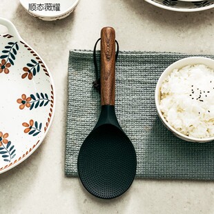 德国食品级矽胶饭匙不易粘米饭铲子电饭锅饭铲原木木Y柄饭匙子盛