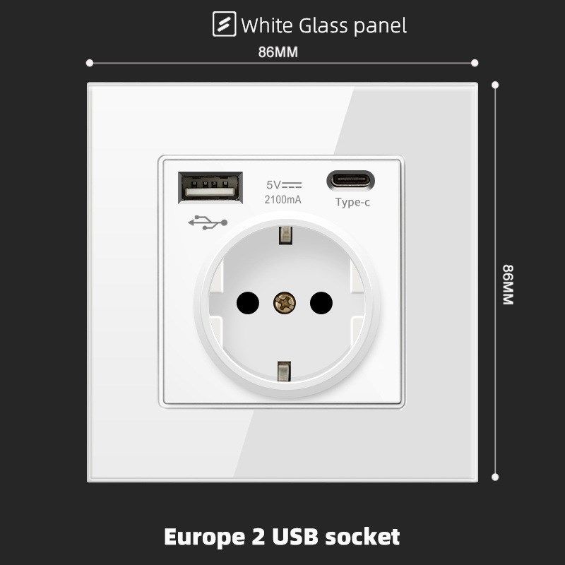 86型欧规德式USB插座面板 德标Typec+USQB插座欧标16A面板