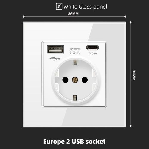86型欧规德式USB插座面板 德标Typec+USQB插座欧标16A面板