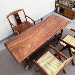 南美胡桃木实木大板桌茶桌老板办公会I议桌餐桌板整书桌原木茶台