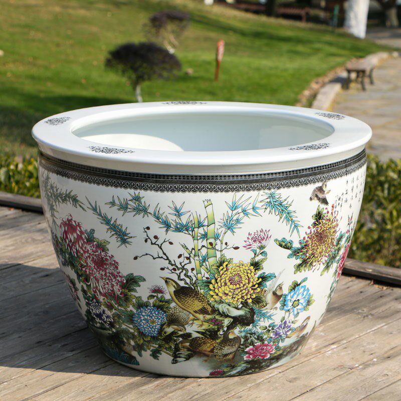 景德镇陶瓷金鱼缸养荷花睡莲盆乌龟锦鲤书画缸特大号水.缸庭院客