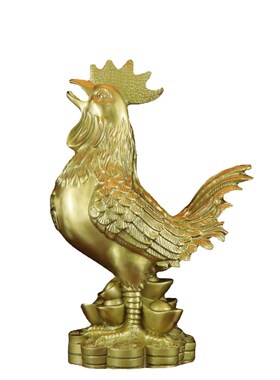 纯铜大公鸡金色鸡形报晓生财y摆件小铜鸡金属生肖鸡招财摆设黄铜