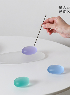 新中式磨砂水琉璃鹅卵石创意香插I蓝色绿色家居桌面摆件