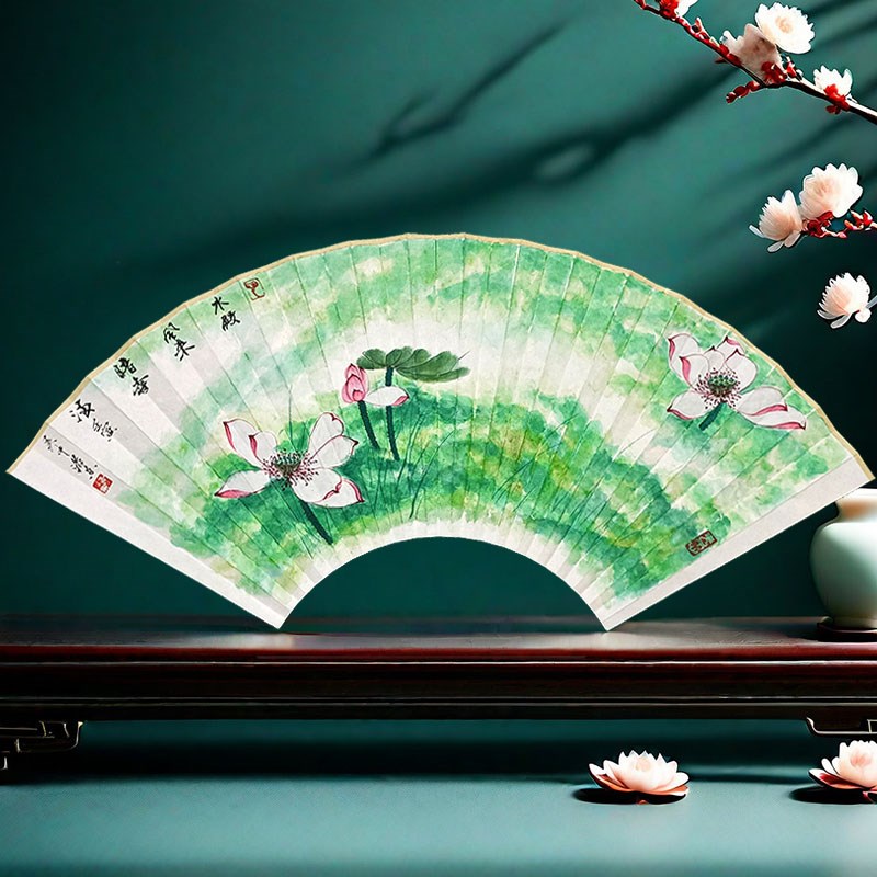 手绘扇面a荷花 莲花 仿张大千花鸟画扇子 95寸16方折扇 多图可定