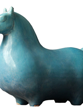 陶瓷马摆件仿古做旧抽象马短腿马家居装饰品电视柜U摆设艺术收藏