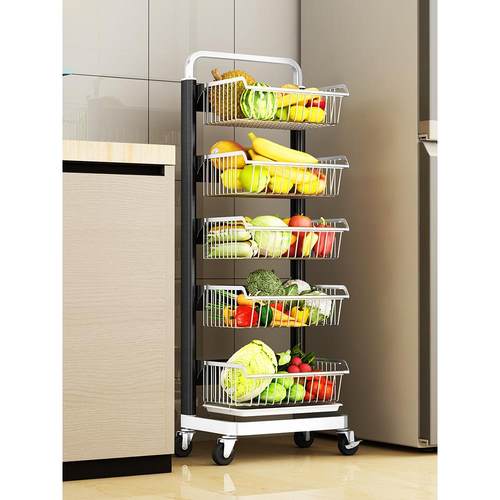 空间铝制厨房蔬菜篮架地板立式多层家用移动手推车蔬菜和水果储存