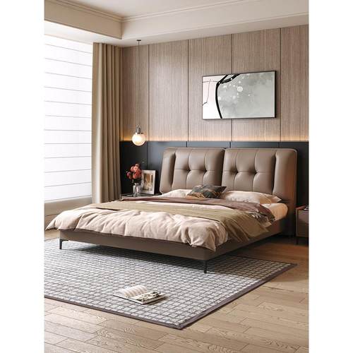 晨巢意式轻奢皮床主卧1.8米双人大床现代简约软包皮床高级感皮床