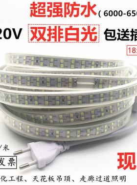 防水220V2835双排白光LED灯带220V双排白色LED软灯条悬吊式天花板