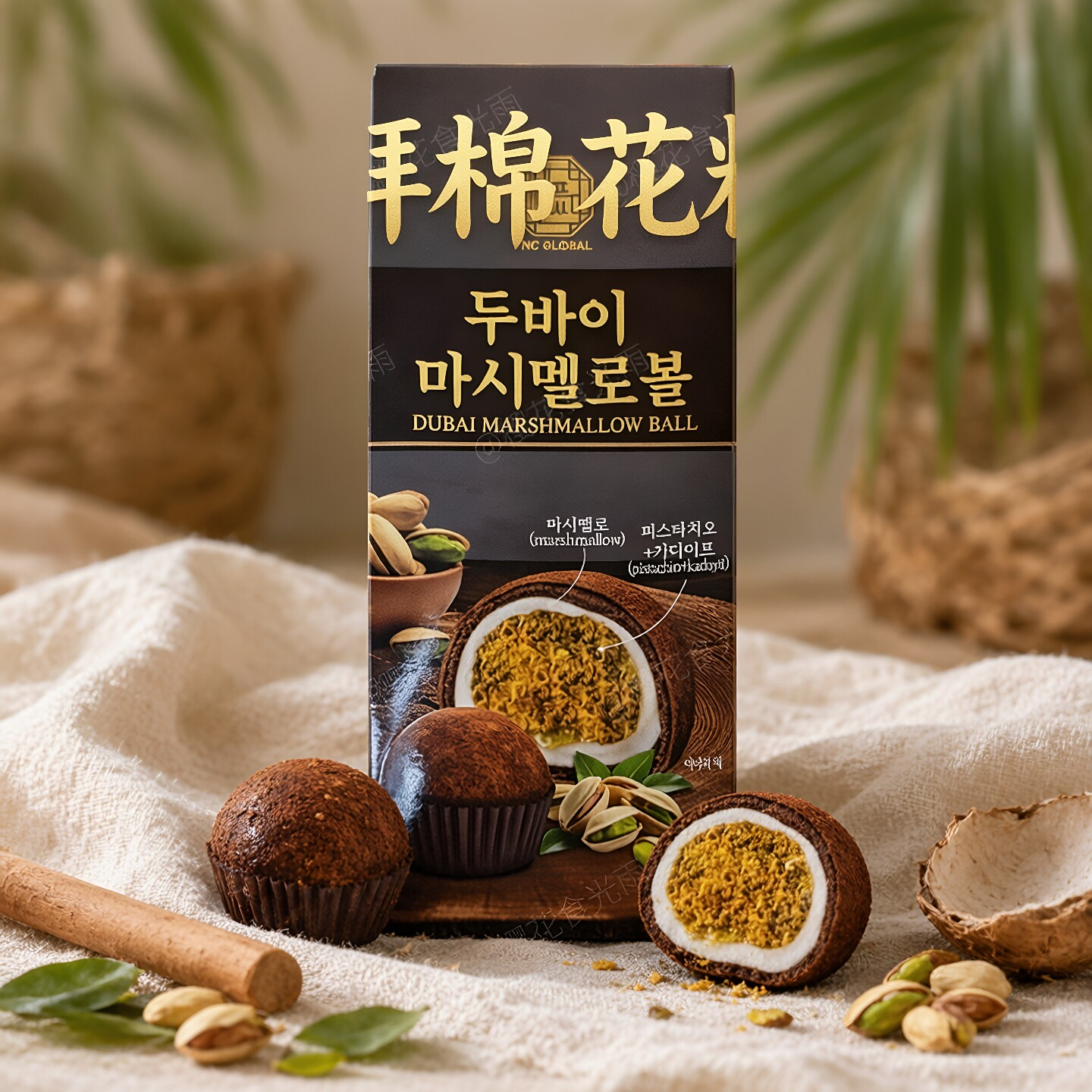 韩国进口迪拜棉花糖开心果夹心巧克力球网红迪拜巧克力球
