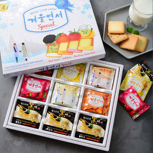 韩国进口L-GA冬季恋歌巧克力夹心饼干猫舌饼干白色恋人草莓柑橘味