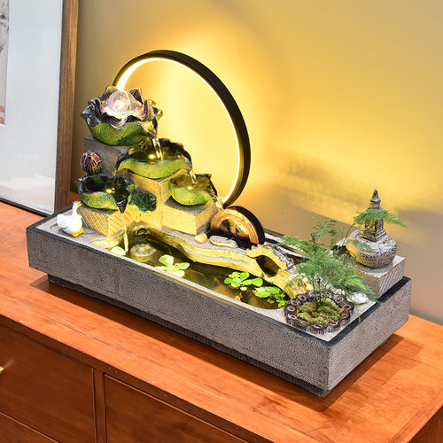 中式流水生财摆件喷泉鱼缸造景