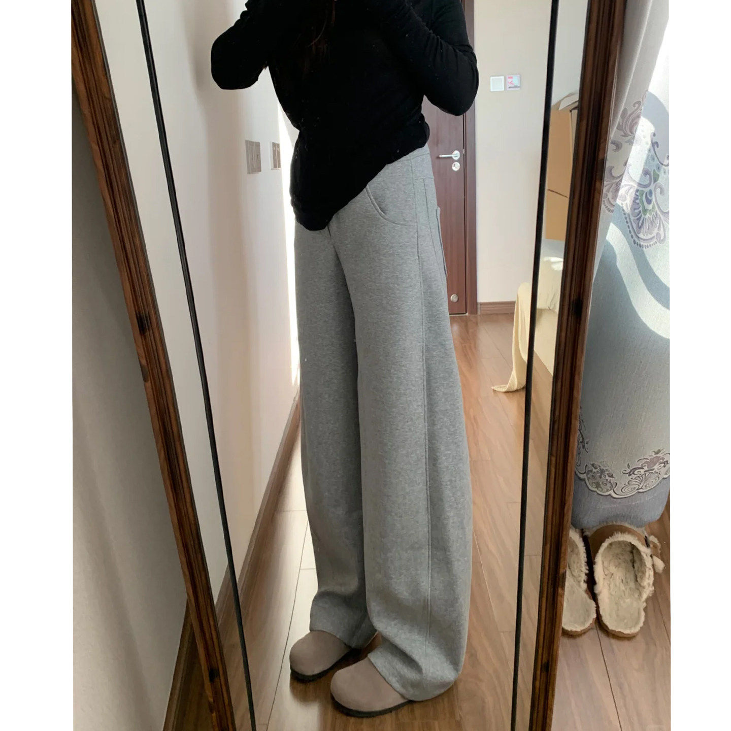 灰色弯刀香蕉裤女秋冬2026新