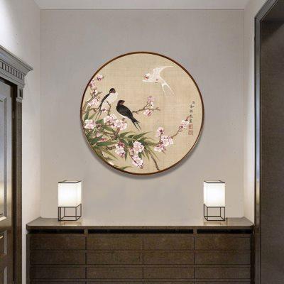 圆形花鸟画新中式客厅背景墙挂画餐厅卧室床头壁画玄关过道装饰画图片