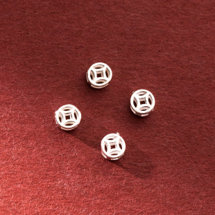 DIY S925纯银镂空铜钱配饰隔珠DIY手工串珠编绳手链项链配件