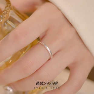 S925银古法磨砂经典素圈戒指简约复古实心闭口男女情侣指环