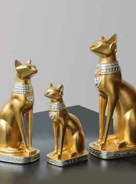 北欧轻奢网红古埃及猫金色时尚客厅玄关桌面树脂工艺品创意摆件