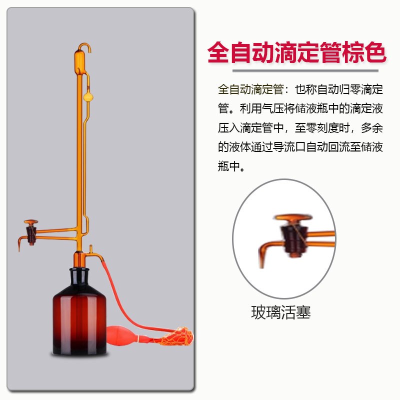 聚四氟活塞全自动滴定管10/25/50ML白色酸碱通用耐腐蚀微量滴定管