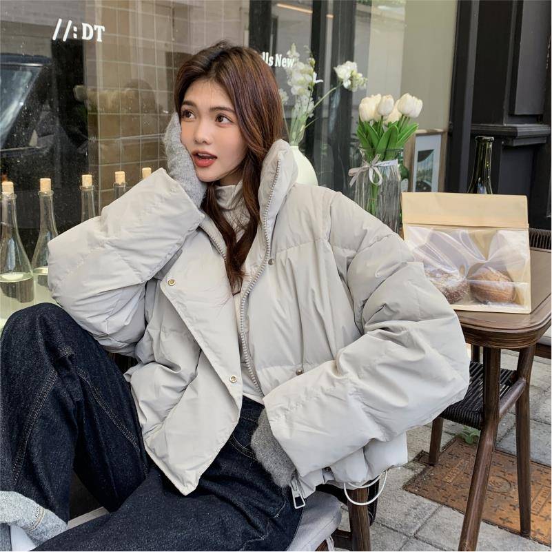 pu蛋白皮免洗短款羽绒服女2025冬季新小个子加厚立领90白鸭绒外套