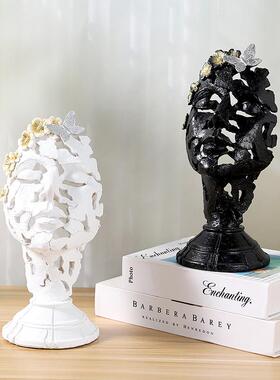 爆款欧式创意镂空人脸雕像摆件桌面酒柜装饰品拍照摄影道具树脂工