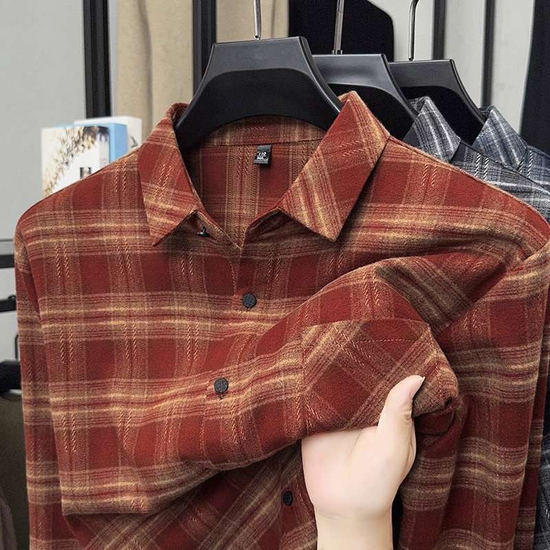 2025秋季新款时尚潮流格子衬衫男士简约百搭休闲宽松长袖翻领上衣,男装,衬衫,淘宝优惠券,粉丝福利购,淘宝优惠卷