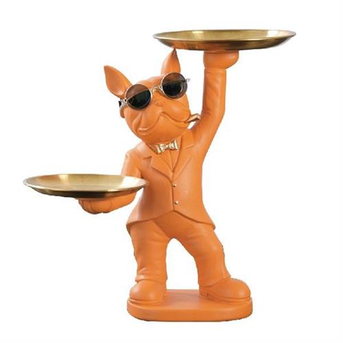 极速Resin Animal Sculpture 2 Metal Trays Cool BulldVog Ornam