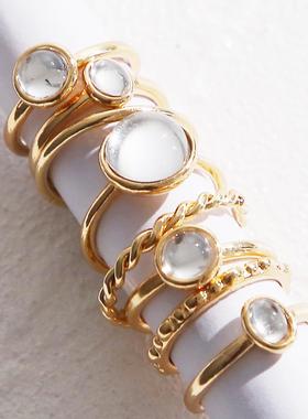极速8pcs set Retro gem rings women复古圆宝石戒指X 指环戒指8