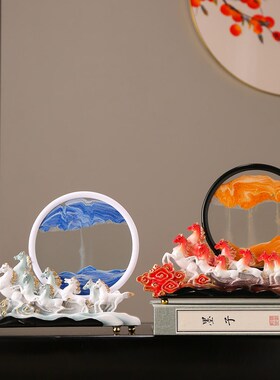 新品八骏雄风招财马m沙漏流沙画摆件客厅办公室酒柜装饰品公司开