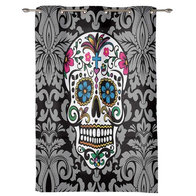 极速Sug Skulli With Retro Pattern Background Window Curtains