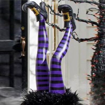 极速1 Pair Halloween Evil Witch Legs Props UpQside Down Wiza