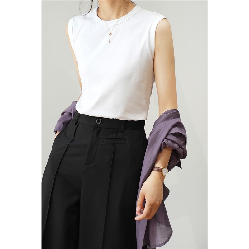 极速女士无袖匹马棉T恤 50w支双面丝光  全棉背心遮副乳  打底夏