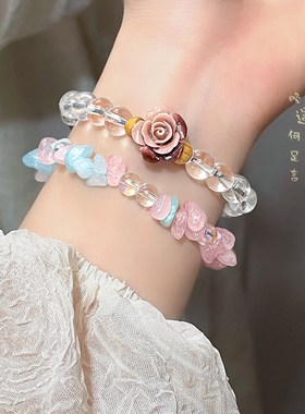 极速不规则天然碎石串o珠手链女生夏天轻奢小众精致手串新中式闺