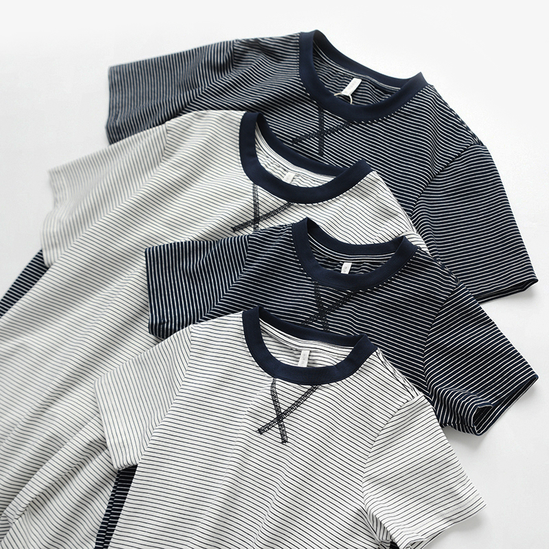 极速色织 儿童细条纹T恤 男女童圆领短袖山东网店 中X大童 夏装童