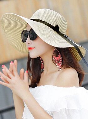极速Stylish Beach nHat Summer Straw Hat Bow Korean Style Dom