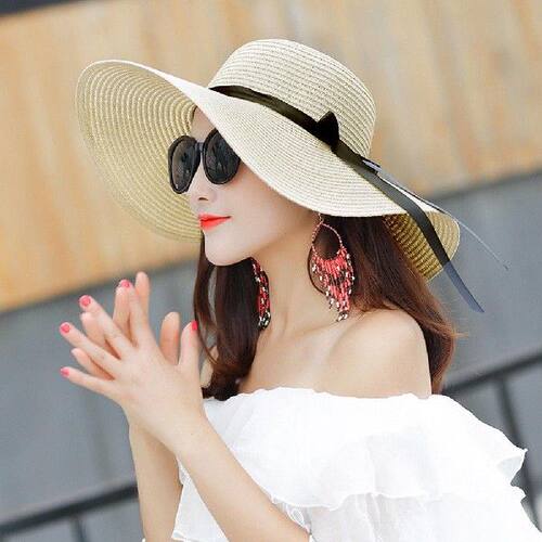 极速Stylish Beach nHat Summer Straw Hat Bow Korean Style Dom