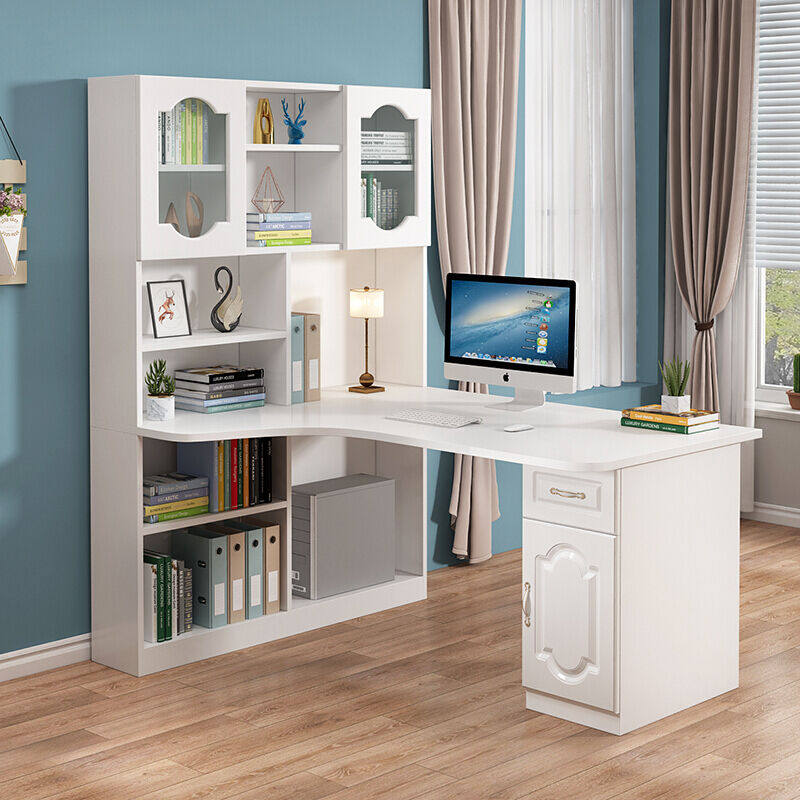 极速实木转角书桌书架组合家用学B生电脑桌书柜一体书桌简约经济